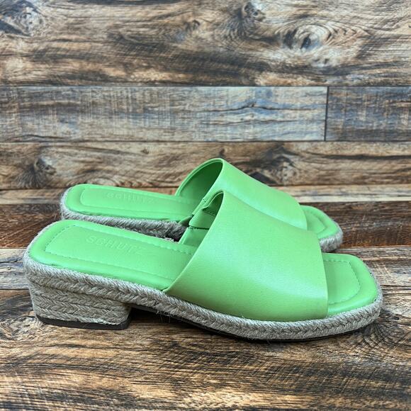 Schutz Corah Green Leather Espadrille Slide Sandals Women's 6.5 Block Heel - Picture 3 of 10